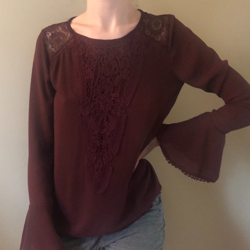 Maroon Bell Sleeve Blouse